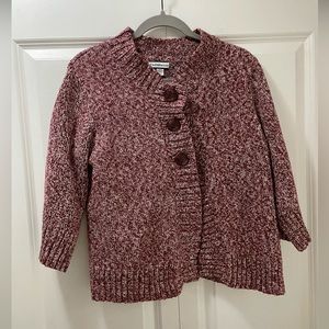 Croft & Barrow Petite XL 3/4 Sleeve 3 Button Knit Sweater Cardigan Maroon White